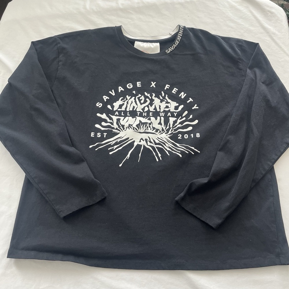 Savage X Fenty Rihanna F-Off All The Way T-Shirt Long sleeve Black Size Large